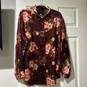 Jonny was Long sleeve shirt colored with  flowers size xl new 100 silk
